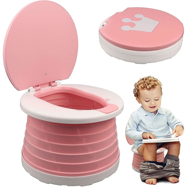Reisepotte 2-i-1 bærbar pottetrener Sammenleggbar reisepottetreningssete Toalett for småbarn Barn Innendørs Utendørs Pink