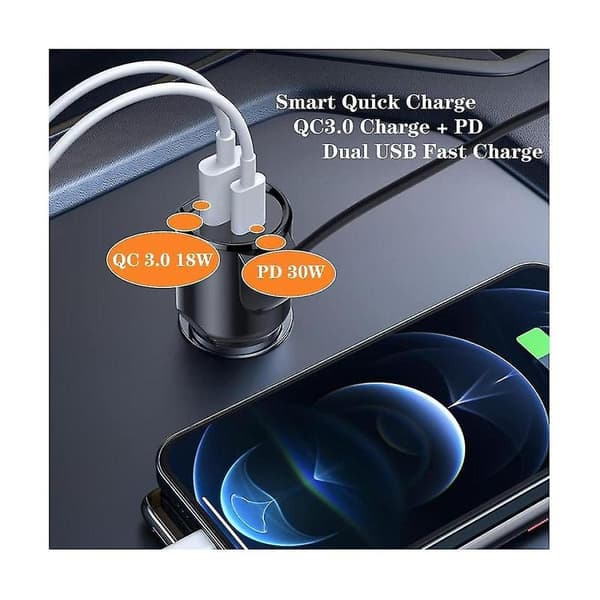 Bil Bluetooth FM-sändaradapter, Bilradio Bluetooth Handsfree-samtal, PD30W QC3.0 Snabbladdning, brusreducering