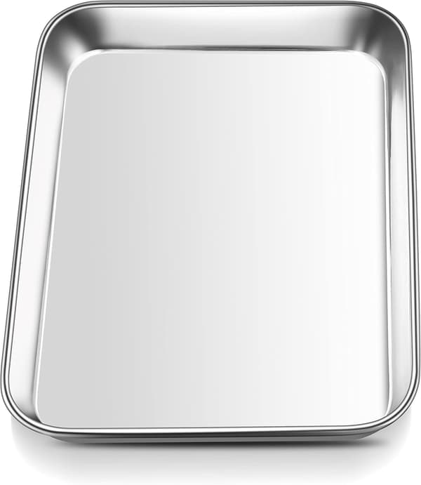Mini ovnbakke, lille bageplade i rustfrit stål, rektangulær kageform perfekt til bagning, madlavning og servering, 23,7x17,7x2,5 cm