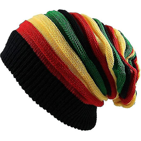 Dww-fashion Bob Marley Jamaicansk Reggae Lue Flerfarget Stripete Rasta Hatt Slapp Baggie Beanie Skullies Gorro Rasta Kvinner