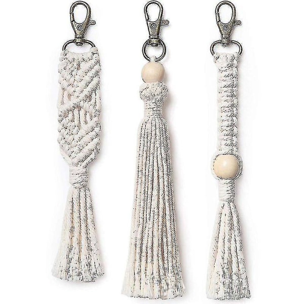 3pack Macrame nøkkelringer Boho Macrame Bag Charms Med dusker Bilhengende smykker