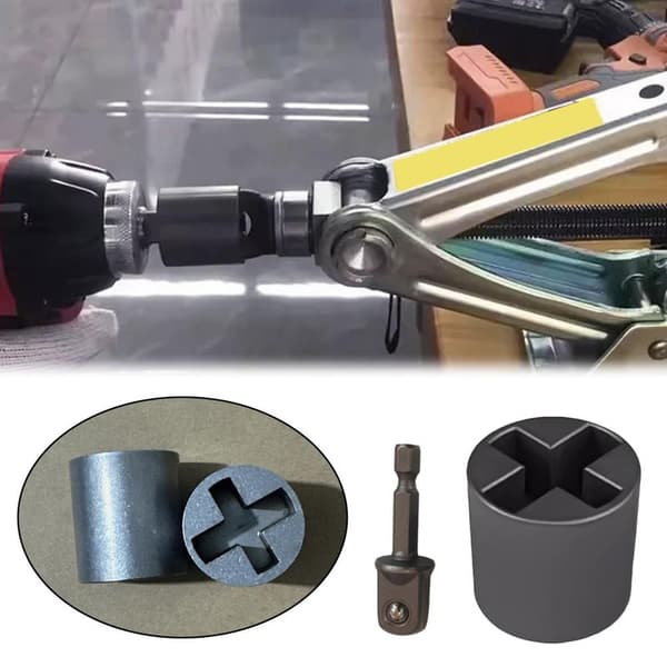 UOYOTT Topadapter til boremaskine, 2 i 1 kraftig topkonverter til sakselift, rustfrit stål, nemt dækskifte T Jack socket One size