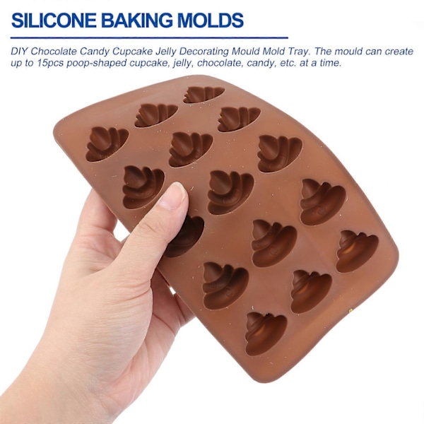 3 stk. 15 Huller Sjove Lorte Slikforme Silikone Bageforme Afføring Isterning Slik Dessertform