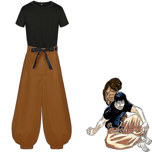 Anime Fushiguro Toji Cosplay Jujutsu Kaisen -asu Lyhythihainen Miesten Toppi Housut Halloween Rave-juhlat Taistelu-univormupuku