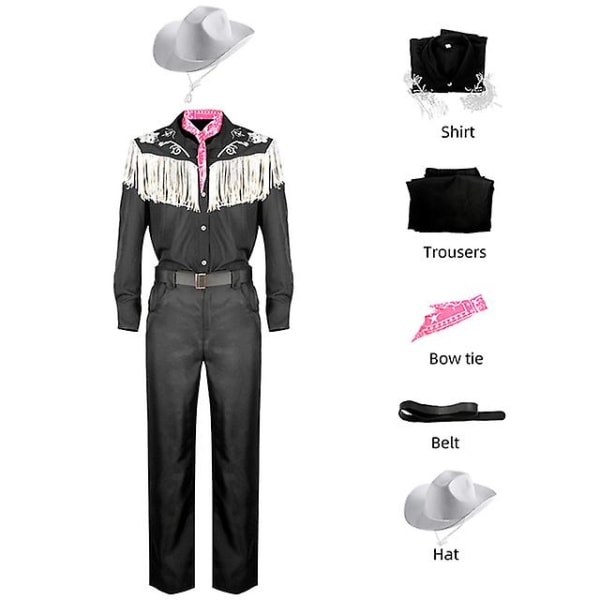 Film Ken Ryan Gosling Cosplay kostyme Voksne menn Cowboyskjorte Bukser Lue Belte Skjerf Dress Ytelse Halloween Uniform L
