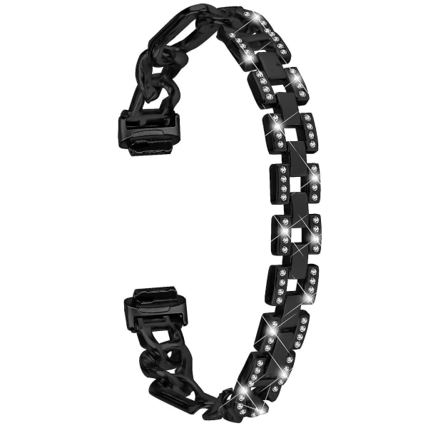 För Fitbit Inspire 3 Alloy Metal Watch Band Bling Rhinestone Decor Armband Strap-Black