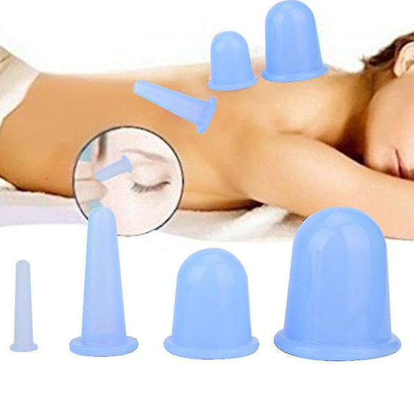 4 st Vakuum Ansiktsmassage Koppning Kopp Ansiktslyft Uppstramande Vård Terapi Behandling (blå)