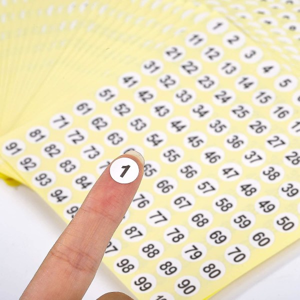 100 ark Nummeretiketter klistermärken 1-100 siffror runda klistermärken