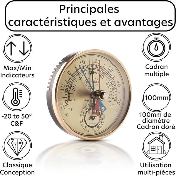 12/413 Termometer/hygrometer med maks./min. urskive