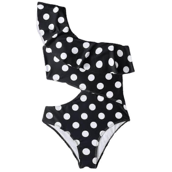 Dame udskåret flæset one-shoulder badedragt med polstring S
