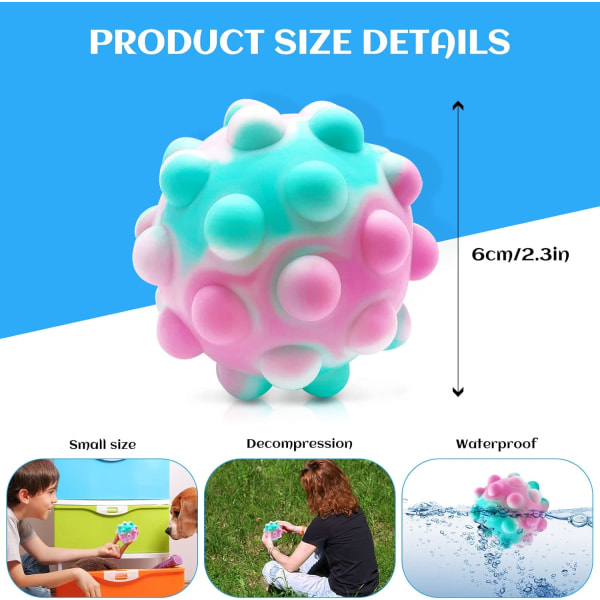 Pop Ball Fidget Toys, 3D Push Bubbles Silikon Sensoriske Pop Stress Baller for barn, Sensorisk Ball Leke Anti Angst Lindre Stress Hånd