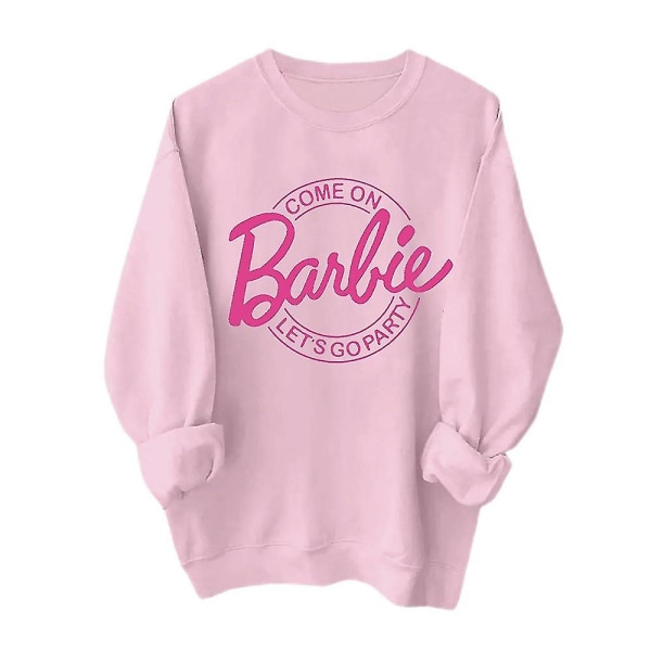 Barbie Dametrykt Langermet Rundhals Uformell T-skjorte Sweatshirt Pullover Bluse Topper Pink S