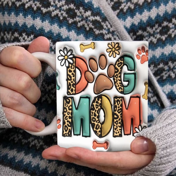 400ML Katt Mamma Hund Mamma Julmugg 3D platt design konsttryck Stort handtag Vibrerande färg Tjock kaffemugg M1