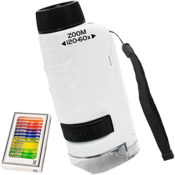 Mini Labsters kannettava mikroskooppi, HD optinen linssiminiskooppi, Mini Labsters taskumikroskooppi lapsille lahja White