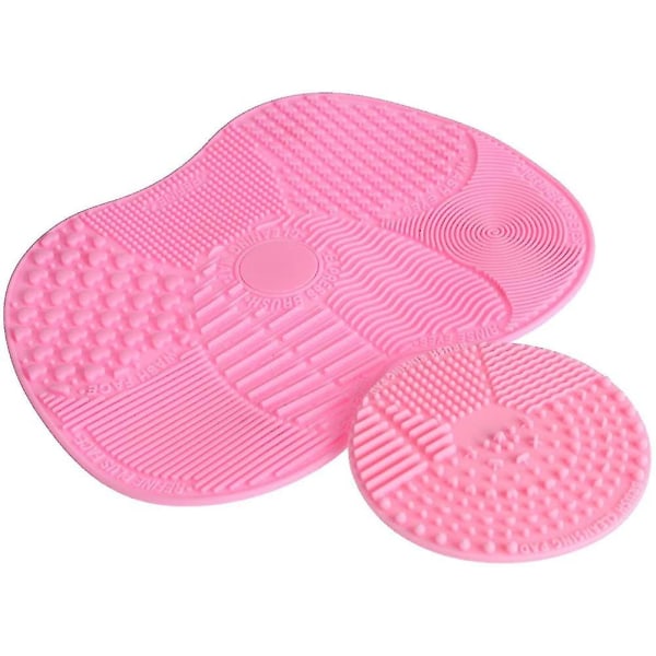 2 pakke silikonbørste rensebørste, sminkebørste rengjøringsmatteverktøy (rosa)