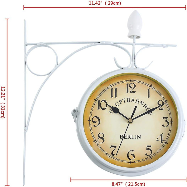 Dobbeltsidet vægur, europæisk stil Dobbeltsidet vægur Haveur til udendørs montering (hvid)