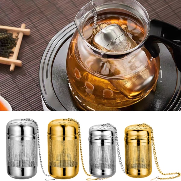 Rustfrit stål te-infuser-si Finmasket tekugle stejler til løse blade te Genanvendelige tefilterposer Diffusorer med kædekrog og låg Silver L