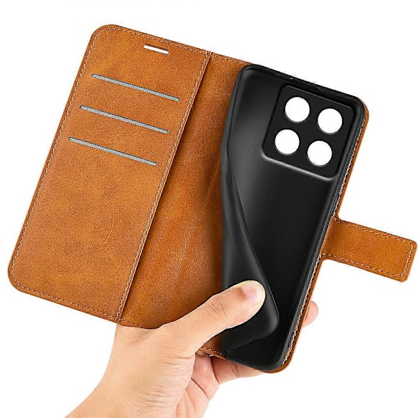 Stativfodral för Xiaomi 14T Pro, Anti-Repskydd, Kalvskinnstruktur, Telefonfodral -