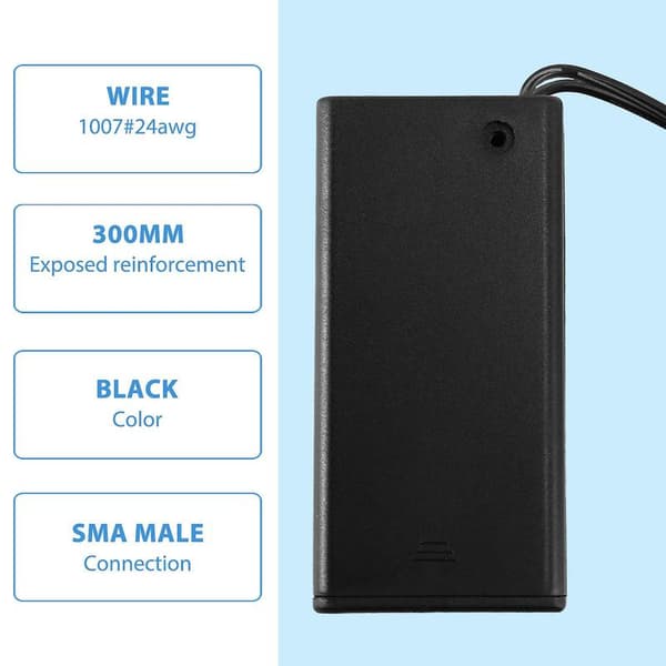 Batteriholder til 9V PP3-batteri med ledning, strømafbryder, låg og 2,1 mm-stik