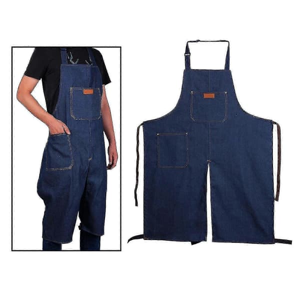 Mode-Pottemakeri Denim Split Leg Forklæde Justerbar Halsrem Til Kunstner