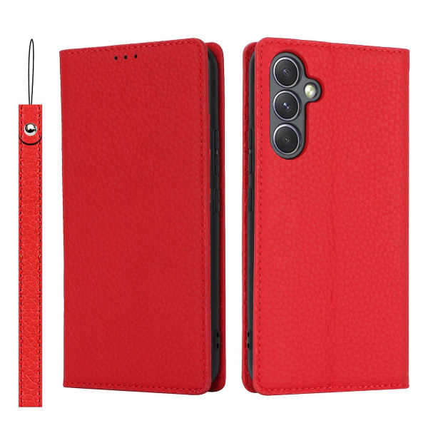 Ægte Ko-Læder Flip Case Wallet Stativ Telefon Case med Rem til Samsung Galaxy A54 5G