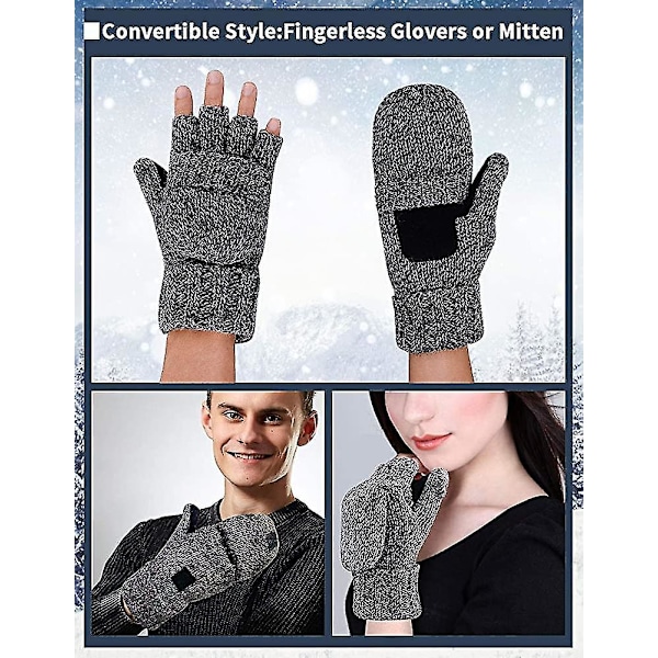 Vinter Ullblandade Stickade Fingervantar Halvfinger Vantar Med Fleecefoder För Män
