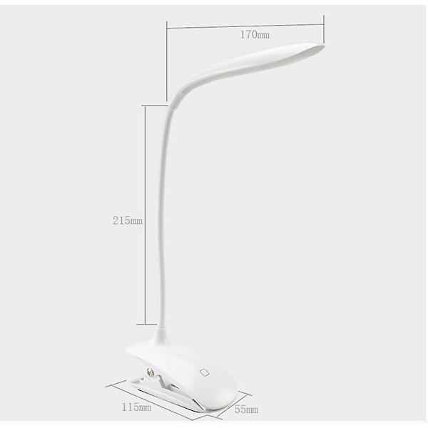 Læselampe, Børnebordlampe, USB Genopladelig Klips-på Læselampe, 3 Justerbare Farvetemperaturer og Lysstyrke til Seng, Barn, Læsning