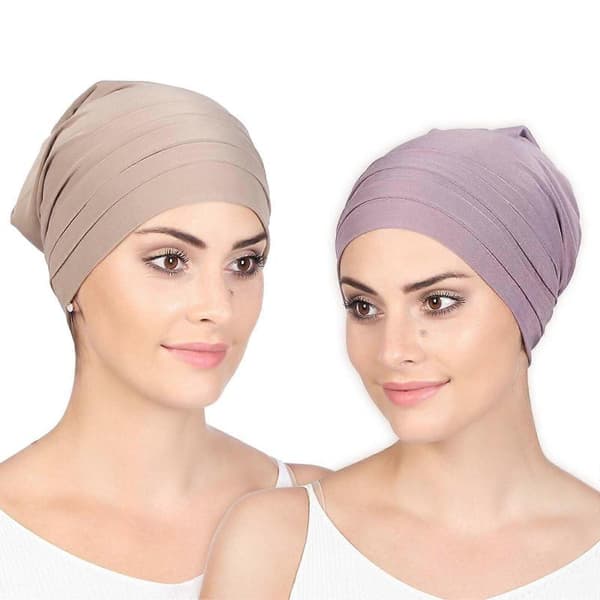 Cellgiftsmössa för kvinnor 2-pack Andningsbar Lättviktsmössa för håravfall Lila och Khaki