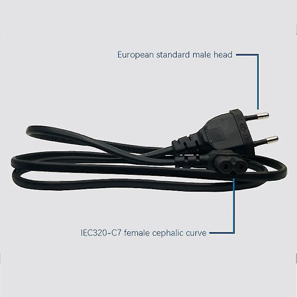 Rätvinklad Eu Euro AC-strömkabelkabel Eu 2- till Figur 8 C7 för TV, skrivare, kameror, Ps3 (5,0 M) (EU-kontakt)