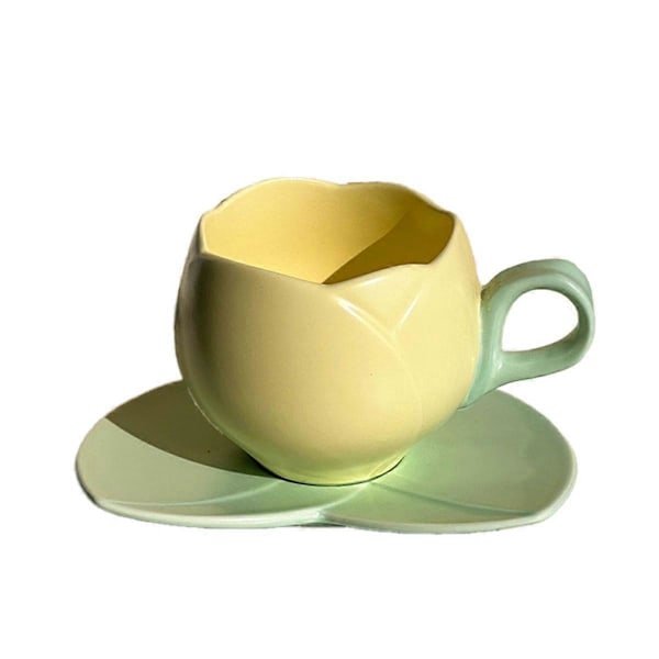 300 ml blomsterformet keramisk kaffe tulipan kop tekop underkop keramisk drikkekop tulipan krus, B Yellow
