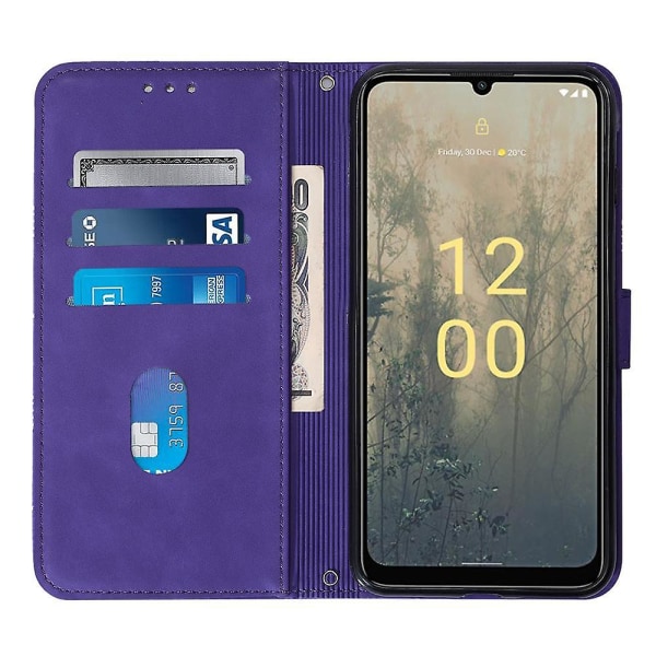 For Nokia C31 4G Lines Leather Business Phone Cover Anti-slipp lommebokstativ Flip Case Purple