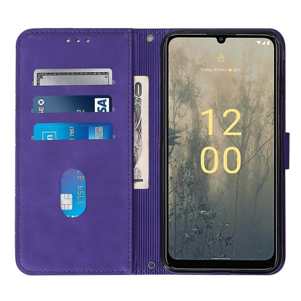 Til Nokia C31 4G Linjer Læder Business Telefon Cover Anti-drop Wallet Stand Flip Case Purple