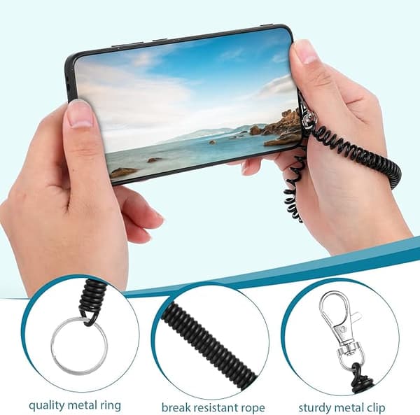 Teleskopisk telefon lanyard med anti-drop patch, 4-delt universelle elastiske stropper, 4-delt sort telefon patch, anti-drop telefon armbånd