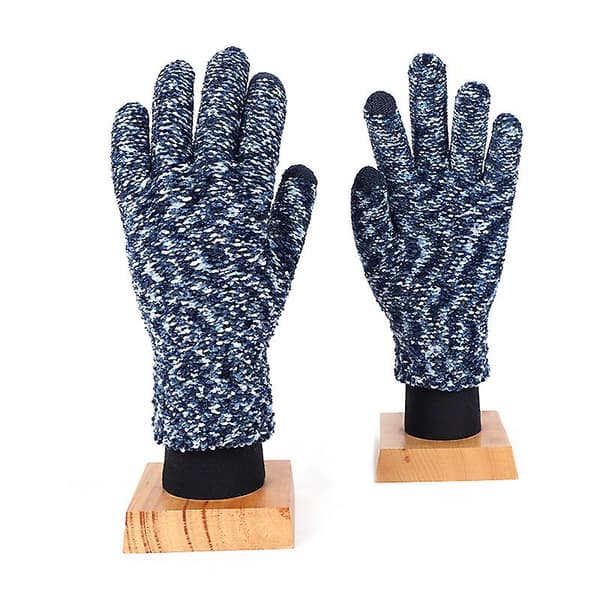 Stickade Vantar \"Pekskärmsvantar Dam, Varma Stickade Vantar\" (2 Par) Space dyed denim blue