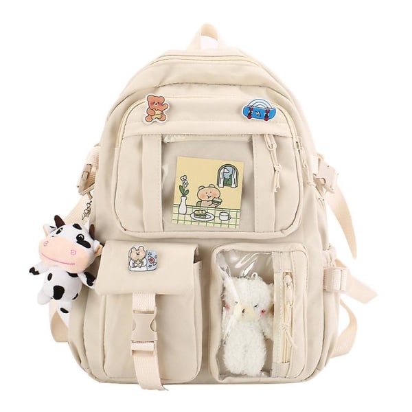 Ryggsekk. Japansk Kawaii ryggsekk skoleveske med anheng. Liten ryggsekk. Skole materiell Beige