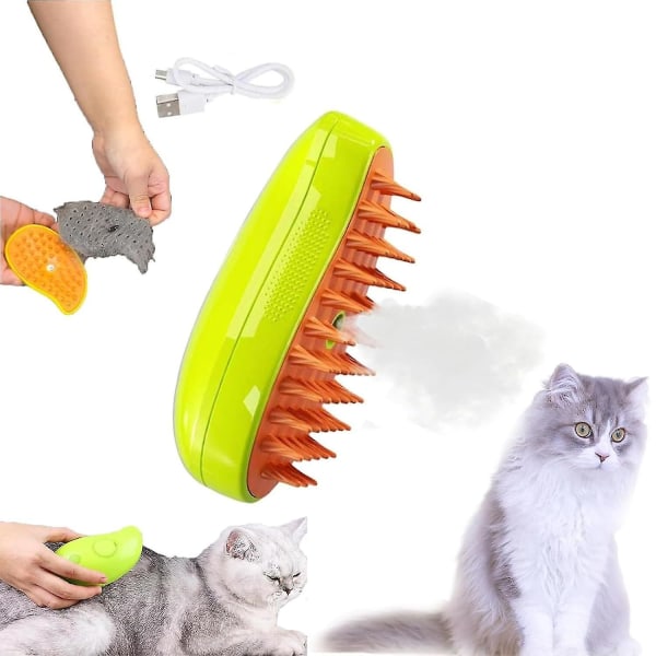 Steamy Cat Brush, 3 In1 Cat Steamy Brush, best selvrensende Steam Cat Brush For Massasje, Multifunksjonell Cat Steamer Brush, For Fjerning av sammenfiltrede og L