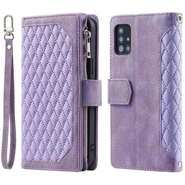 Til Samsung Galaxy A51 4G SM-A515 Telefoncover med lynlåslomme Texture Stand Wallet Cover