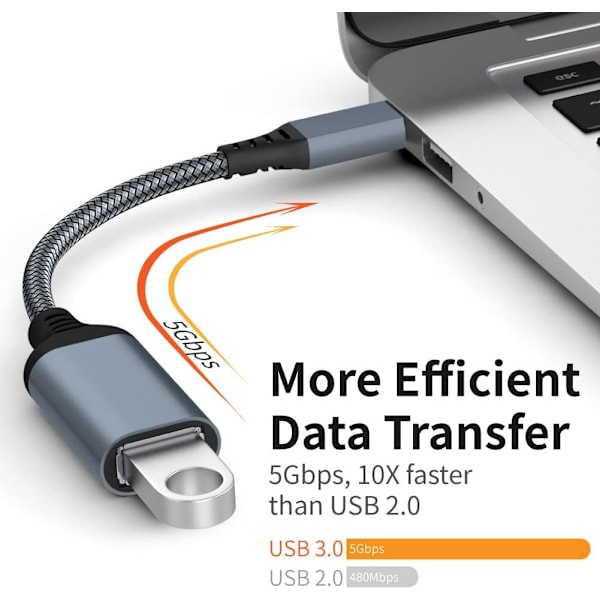 USB C til USB-adapter, 2-pak USB C han til USB 3.0 hun-adapter, Thunderbolt 3 til USB hun-adapter med MacBook, grå 0,2 m