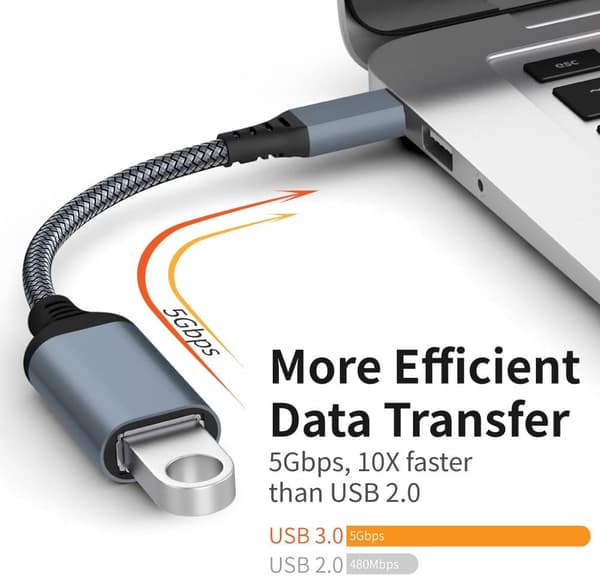 USB C - USB-sovitin, 2 kpl USB C uros - USB 3.0 naaras -sovitin, Thunderbolt 3 - USB naaras -sovitin MacBookille, harmaa 0,2 m