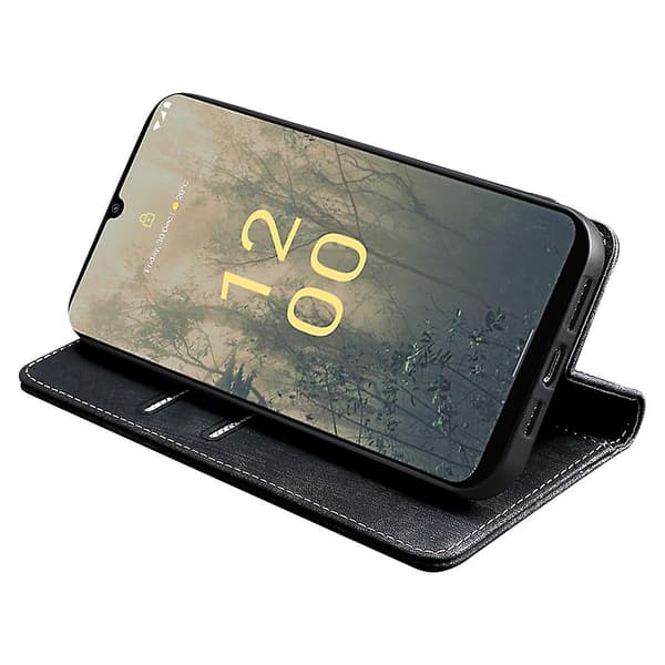 Texturerat Telefonfodral för Nokia C22 RFID-Blockering Stötsäkert Plånboks Magnet Läder Flip Stativfodral Black