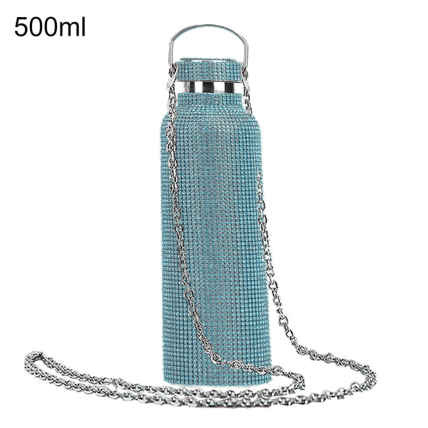 350ml/500ml/750ml isolert flaske Rhinestone innlagt termisk isolasjon Rustfritt stål Barneisolert vannkopp for reiser Blue 500ML