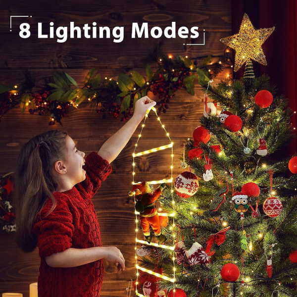 Led julbelysning - Juldekoration stegbelysning med tomte för inomhus utomhus, fönster, trädgård, hem, vägg, julgransdekorationer (2,5 F
