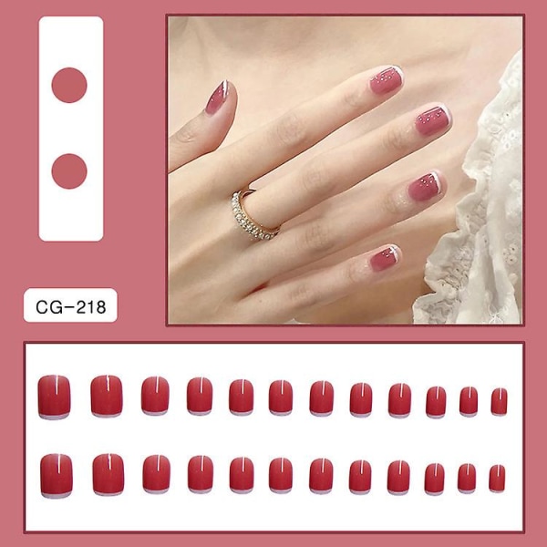 Franska tryck på naglar Korta falska akrylnaglar Cover lösnaglar för kvinnor och flickor 24st