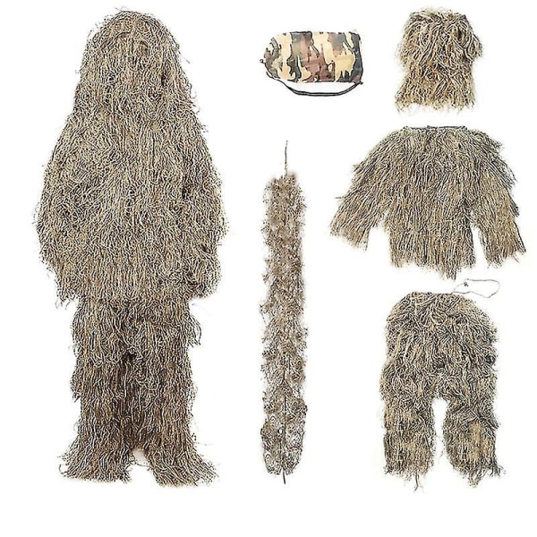 Lasten kokoinen Ghillie-puku Camo Woodland naamiointimetsästyspeli 5-osainen laukku Sand color 160