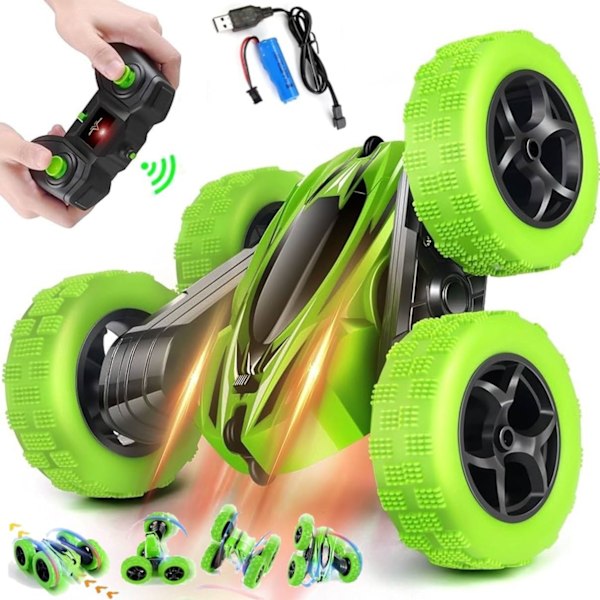 RC Stuntbil, 4WD 2.4 Ghz Fjernstyrt Bil med LED-lys, 360° Dobbeltsidig Flipp Roterende RC Bil, Oppladbar RC Stuntbil Leker Jule Bursdagsgave