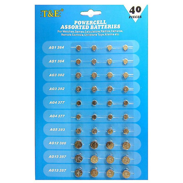 Nyt 40 X Assorted Button Cell Watch Battery Ag 1/3/4/5/12/13