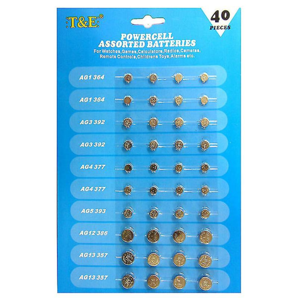 Nytt 40 X Assorted Button Cell Watch Battery Ag 1 / 3 / 4 / 5 / 12 / 13