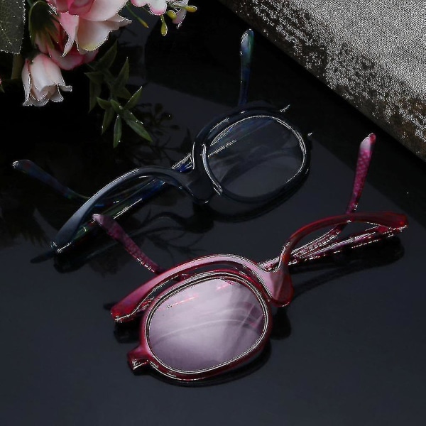 Kvinder Makeup Læsebriller Roterbar Flip Make Up Øjenbriller Presbyopic +1,00 til +4,0-størrelse, farve400blå