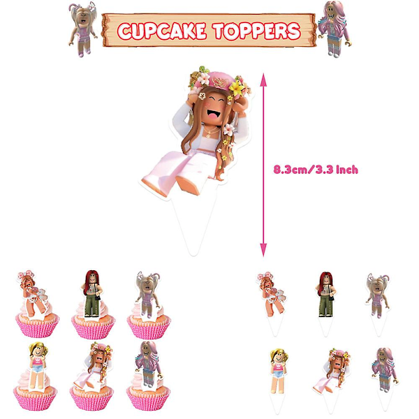 Pink Roblox Gaming Pige Kvinder Piger Fødselsdagsfest Dekoration Ballon Banner Kage Toppers Sæt Festforsyninger Kits Festgave