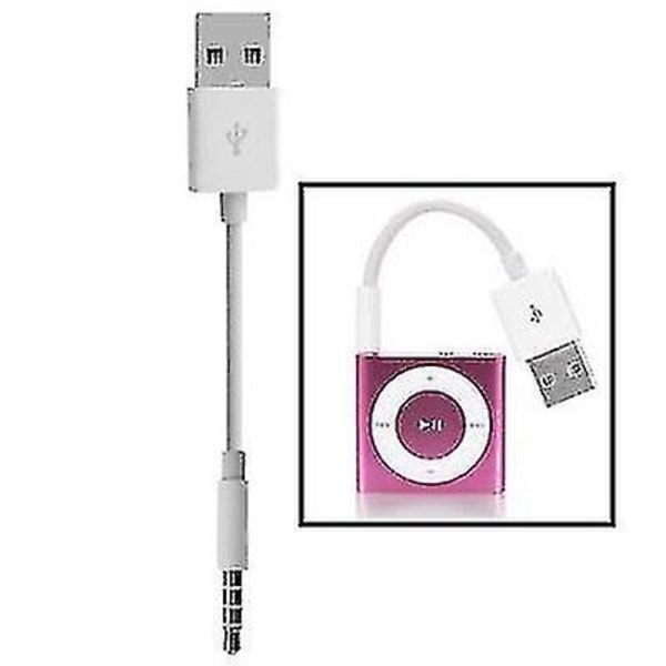 Usb til 3,5 mm jack datasynkronisering og ladekabel for iPod Shuffle 1. / 2. / 3. / 4. / 5. / 6. generasjon, lengde: 10 cm (hvit)